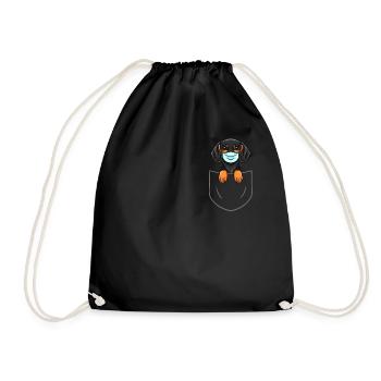 Dackel Teckel Dachshund in der Vordertasche Maske - Turnbeutel - Schwarz - Vorne