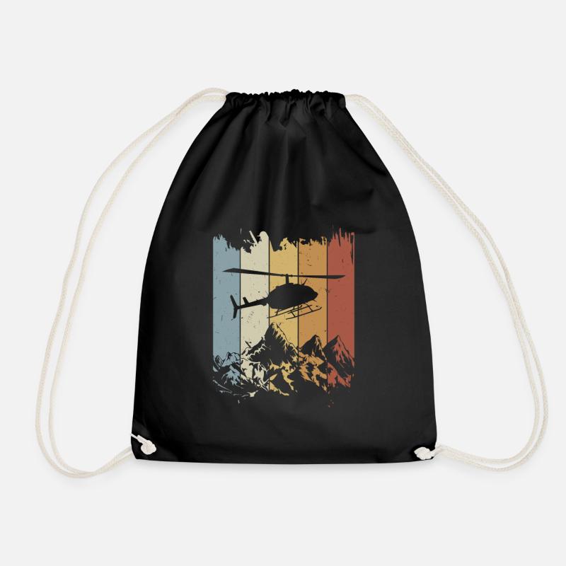 Helikopter Vintage Hubschrauber Berge Heli Retro - Turnbeutel - Schwarz