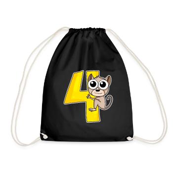 4 years - Tarsier Koboldmaki - 4th birthday - Drawstring Bag - black - Front