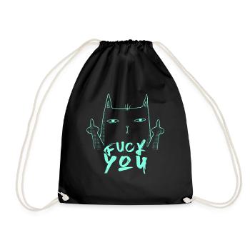 Fuck You - Fuck Off - Cat with middle finger - Drawstring Bag - black - Front