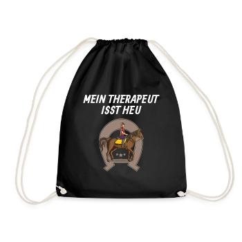 Pferdesprüche Reiten Mein Therapeut isst Heu - Turnbeutel - Schwarz - Vorne