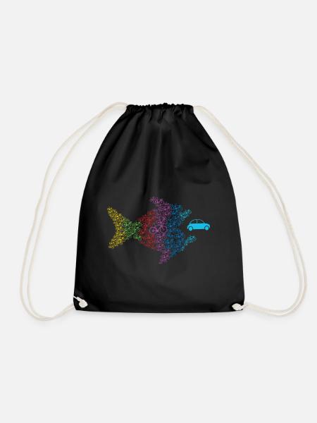 Retro Bicycle Fish Eats Car Bicycle Lover Cyclists - Turnbeutel - Schwarz