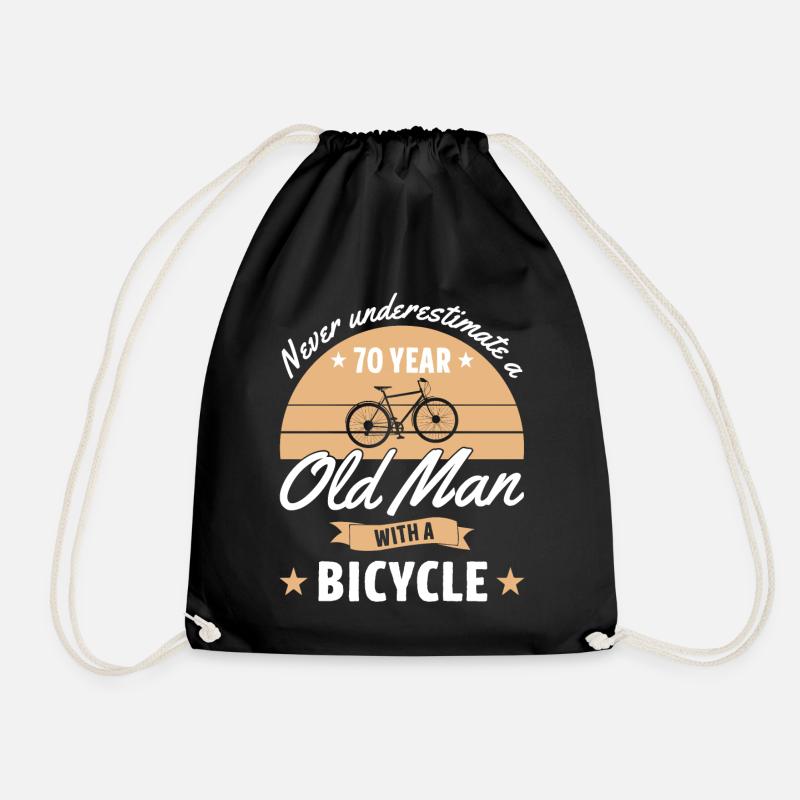 Never underestimate a 70 year old man with bicycle - Drawstring Bag - black