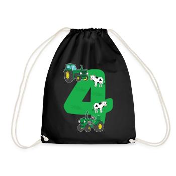 Birthday shirt 4 years tractor 4th birthday - Drawstring Bag - black - Front