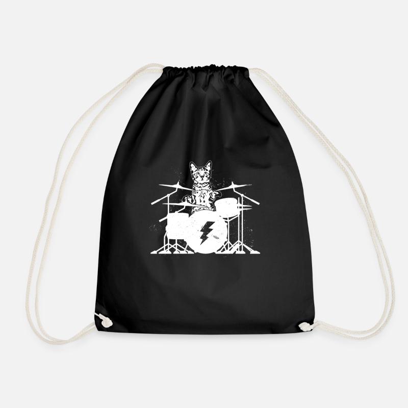 Drummer Katze Musik Schlagzeuger Kätzchen Trommel - Turnbeutel - Schwarz