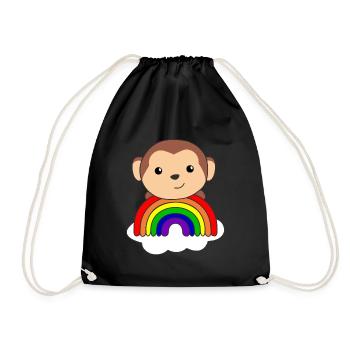 Monkey Rainbow Cloud Cute Animals for Kids Monkeys - Drawstring Bag - black - Front