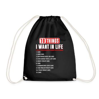 Chemise d’amoureux de voiture, 10 choses que je veux dans les voitures de la vie, - Sac de sport léger - noir - Devant
