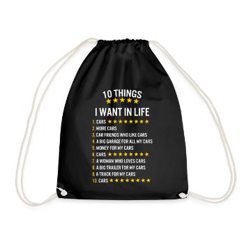 Chemise d’amoureux de voiture, 10 choses que je veux dans les voitures de la vie, - Sac de sport léger - noir - Devant