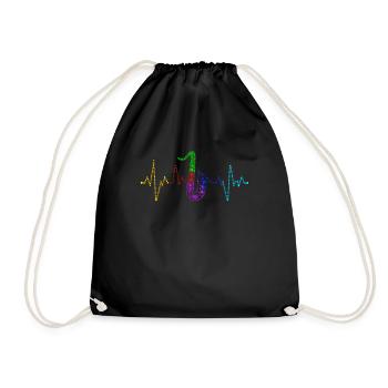 Retro Saxophone Heartbeat ECG Saxophonist Music - Drawstring Bag - black - Front