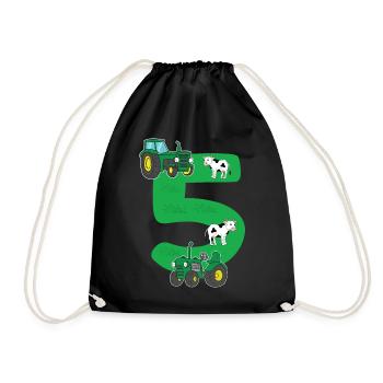Birthday shirt 5 years tractor 5th birthday - Drawstring Bag - black - Front