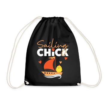 Sailing Chick Girl Sailboat - Drawstring Bag - black - Front
