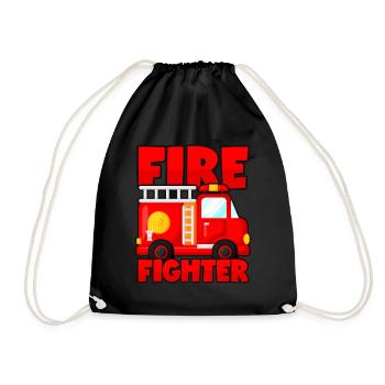 Fire Truck Firefighter Firefighter - Drawstring Bag - black - Front