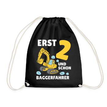 Bagger 2 Jahre Baustelle 2 Geburtstag - Turnbeutel - Schwarz - Vorne