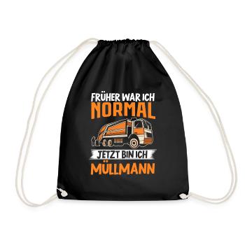 Müllabfuhr Müllauto Müllwagen Müllmann Geschenk - Turnbeutel - Schwarz - Vorne
