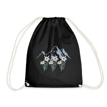 Edelweiss Alps Tyrol Swiss Mountain Flower - Drawstring Bag - black - Front