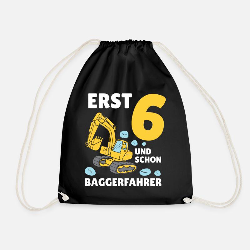 Bagger 6 Jahre Baustelle 6 Geburtstag Junge - Turnbeutel - Schwarz