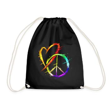 Love and Peace Colorful Human LGBTQ - Drawstring Bag - black - Front