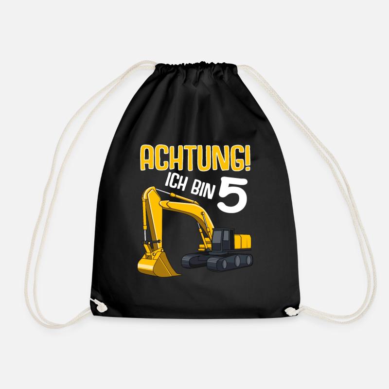 Bagger 5. Geburtstag Jungen 5 Jahre Baustelle - Turnbeutel - Schwarz
