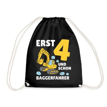 Bagger 4 Jahre Baustelle 4 Geburtstag Junge - Turnbeutel - Schwarz - Vorne