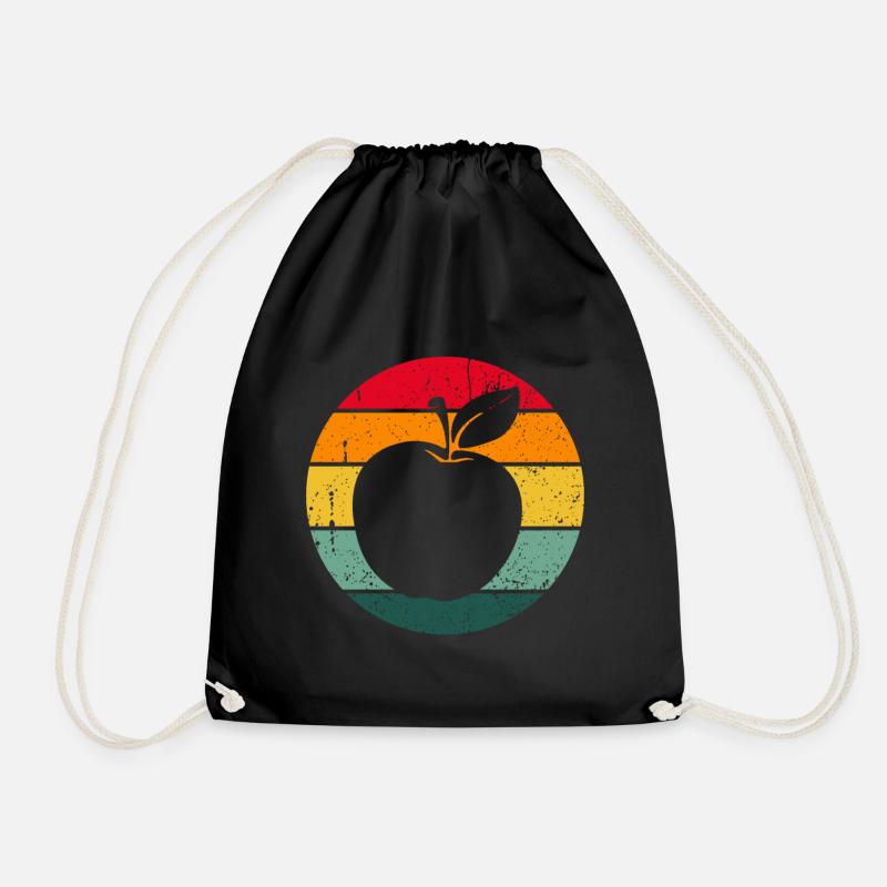 Vintage Retro Apple Fruit Apple Tree Gift Idea - Drawstring Bag - black