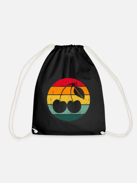 Vintage Retro Kirsche Frucht Obst Geschenk - Turnbeutel - Schwarz