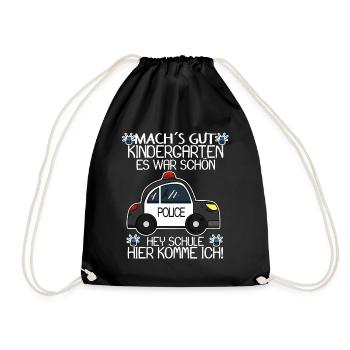 Einschulung Polizei Jungen Schulkind Geschenk - Turnbeutel - Schwarz - Vorne