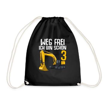 Bagger 3. Geburtstag Weg Frei Ich Bin Schon 3 - Turnbeutel - Schwarz - Vorne