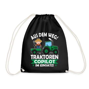 Aus dem Weg Traktoren Copilot Landwirt im Einsatz - Turnbeutel - Schwarz - Vorne