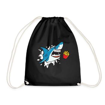 Shark eats fries shark lover frieze lover - Drawstring Bag - black - Front