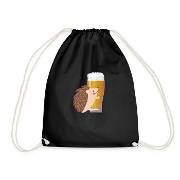 Beer gift with hedgehog - Drawstring Bag - black - Front