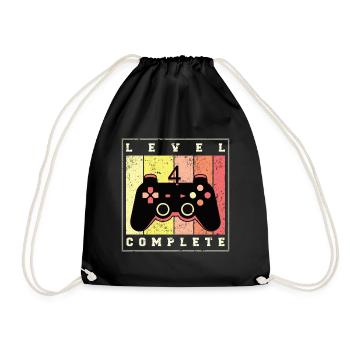 Level 4 Complete - Birthday Gift - Drawstring Bag - black - Front