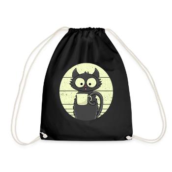 Coffee Cat - Drawstring Bag - black - Front