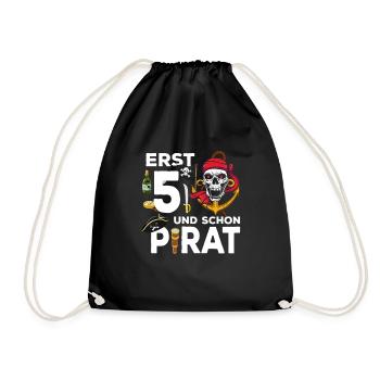 5 jähriger Pirat 5. Geburtstag Achtung Ich Bin 5 - Turnbeutel - Schwarz - Vorne