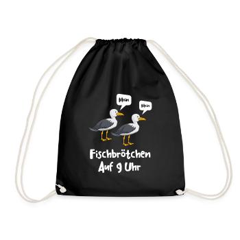 Moin Fischbrötchen auf 9 Uhr Möwe Plattdeutsch - Turnbeutel - Schwarz - Vorne