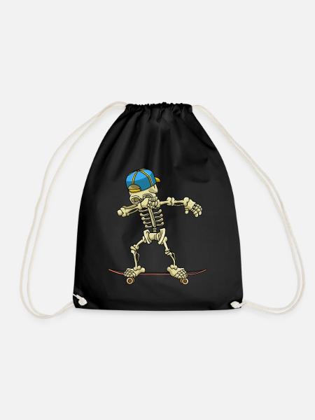 Dabbing Skeleton Skateboard - Drawstring Bag - black