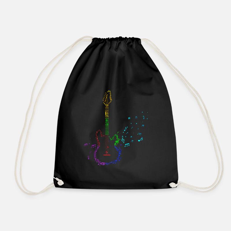 Retro Electric Guitar Musical Notes Music Electric Guitar Sheet Music - Drawstring Bag - black