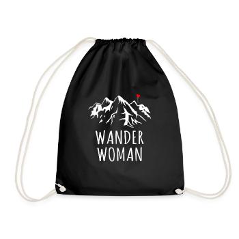 WANDER WOMAN - Mountains Hiking HEART Saying Gift - Drawstring Bag - black - Front