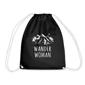 WANDER WOMAN - Mountains Hiking HEART Saying Gift - Drawstring Bag - black - Front