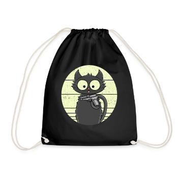 Cat Pew Pew Crazy Katze Pistole lustiges Katzen - Turnbeutel - Schwarz - Vorne