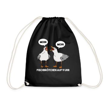 Moin Fischbrötchen auf 9 Uhr Möwe Norddeutsch - Turnbeutel - Schwarz - Vorne
