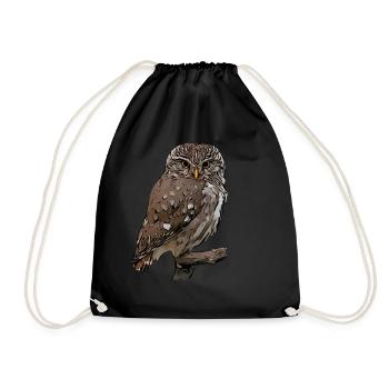 Owl Owl Bird Animal Motif Print print - Drawstring Bag - black - Front