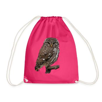 Owl Owl Bird Animal Motif Print print - Drawstring Bag - fuchsia - Front