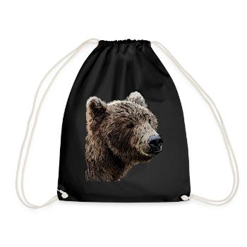Bears Brown Bear Animal Motif Print Art Bear - Drawstring Bag - black - Front
