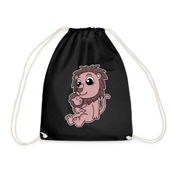 Lion Family - Lion with Baby - Lion - Drawstring Bag - black - Front