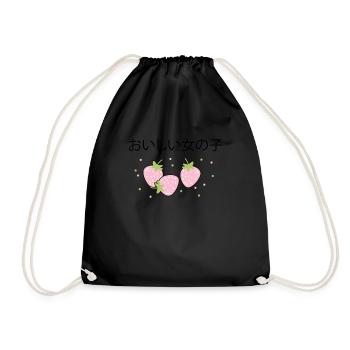 Erdbeere Japanisch Kawaii Erdbeer Shake - Turnbeutel - Schwarz - Vorne