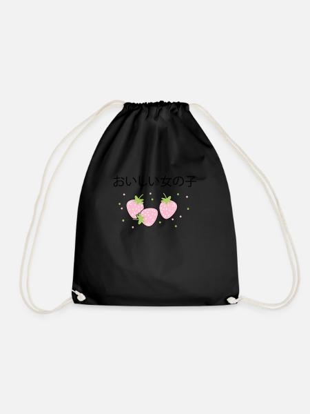 Erdbeere Japanisch Kawaii Erdbeer Shake - Turnbeutel - Schwarz