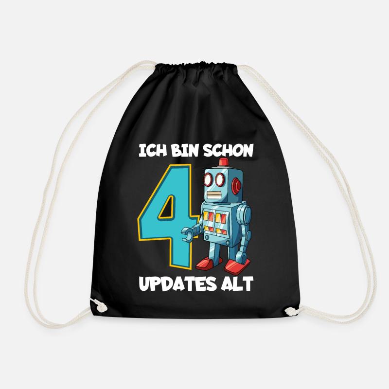 Geburtstagsshirt 4 Jahre Roboter 4. Geburtstag - Turnbeutel - Schwarz