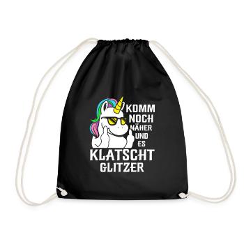 Komm Noch Näher und Es Klatscht Glitzer Einhorn - Turnbeutel - Schwarz - Vorne
