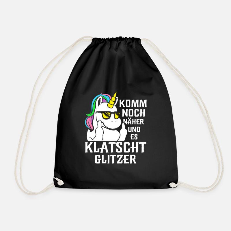 Komm Noch Näher und Es Klatscht Glitzer Einhorn - Turnbeutel - Schwarz