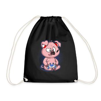 Gaming Pig Video Game Computer PC - Drawstring Bag - black - Front